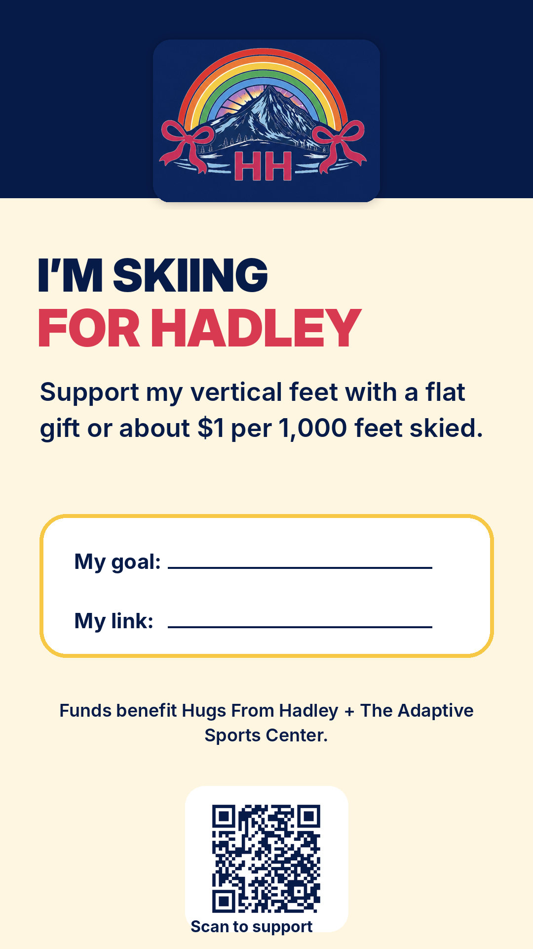 I'm skiing for Hadley Instagram story graphic